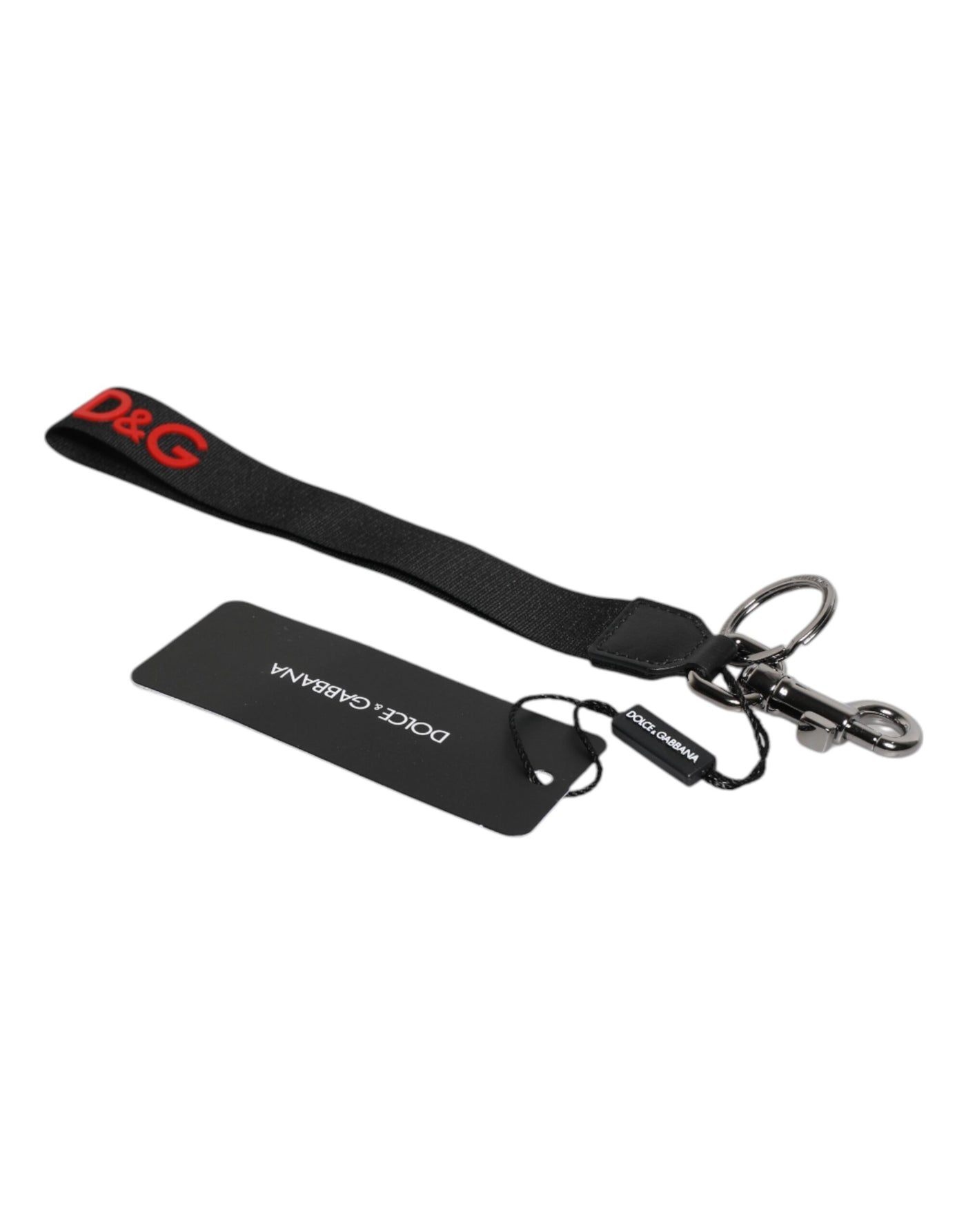 Dolce & Gabbana Schwarzes Logo Nylon Silber Messing Männer Halter Schlüsselanhänger Schlüsselanhänger