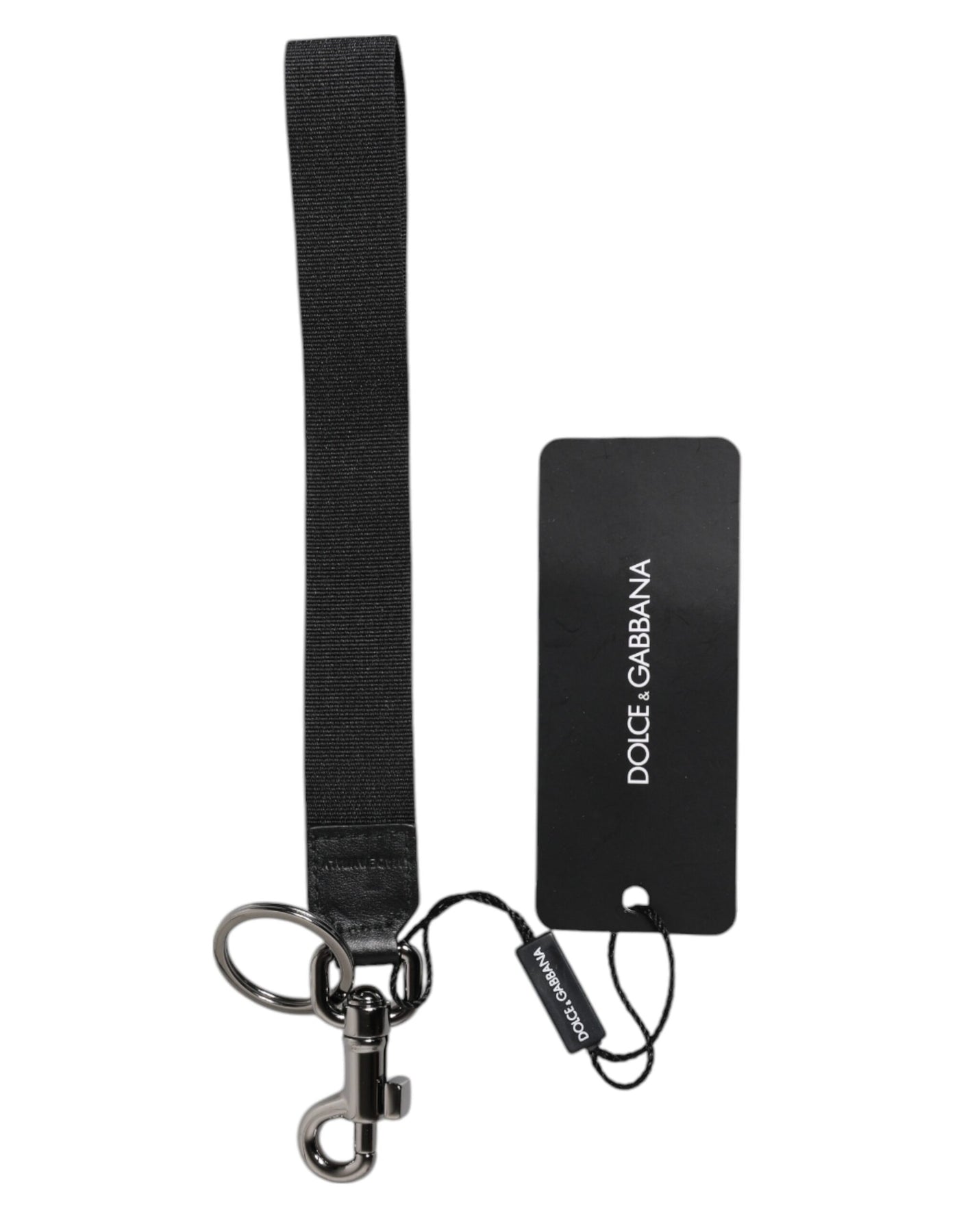 Dolce & Gabbana Schwarzes Logo Nylon Silber Messing Männer Halter Schlüsselanhänger Schlüsselanhänger