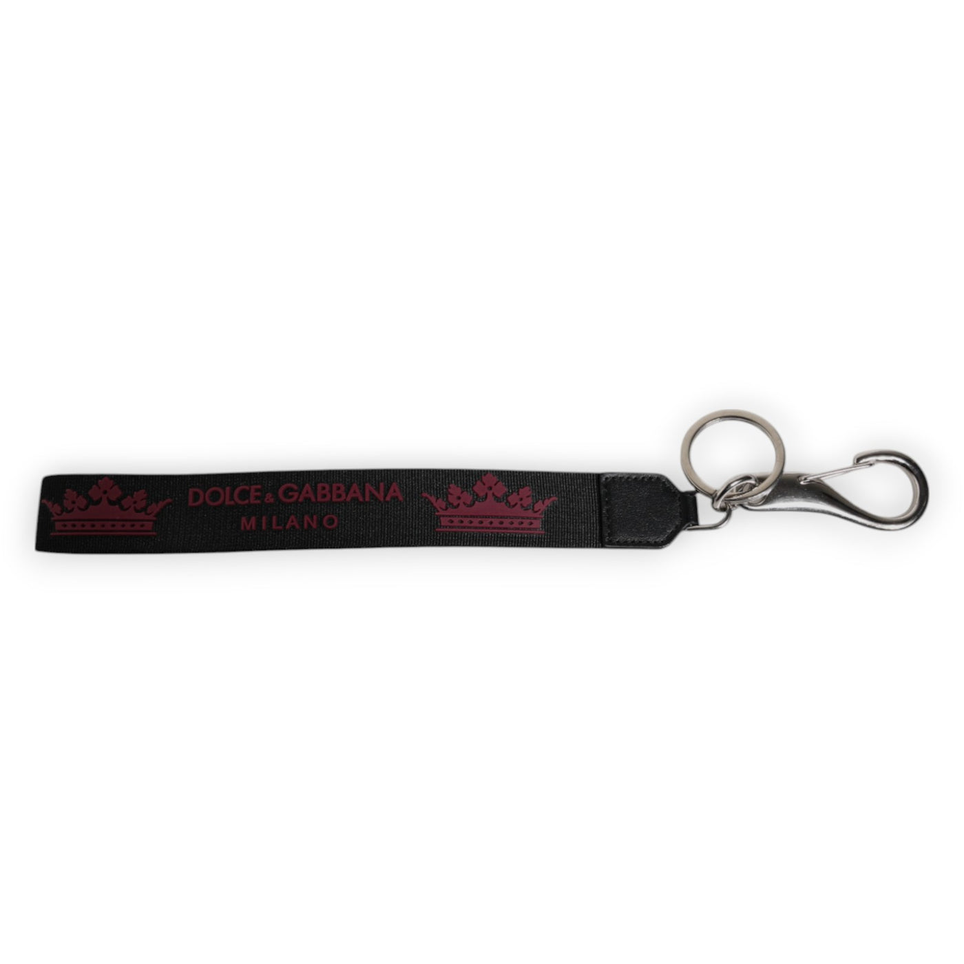 Dolce & Gabbana Schwarzes Nylon Logo DG Crown Herren Schlüsselanhänger Schlüsselring