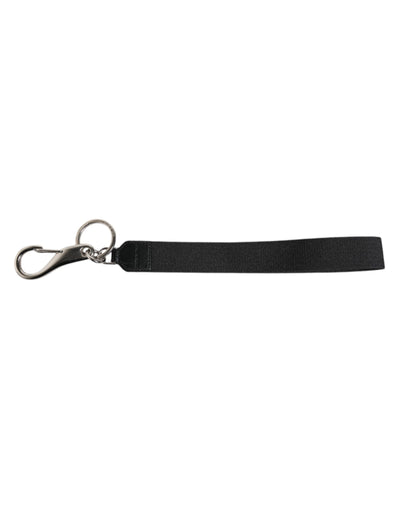 Dolce & Gabbana Schwarzes Nylon Logo DG Crown Herren Schlüsselanhänger Schlüsselring
