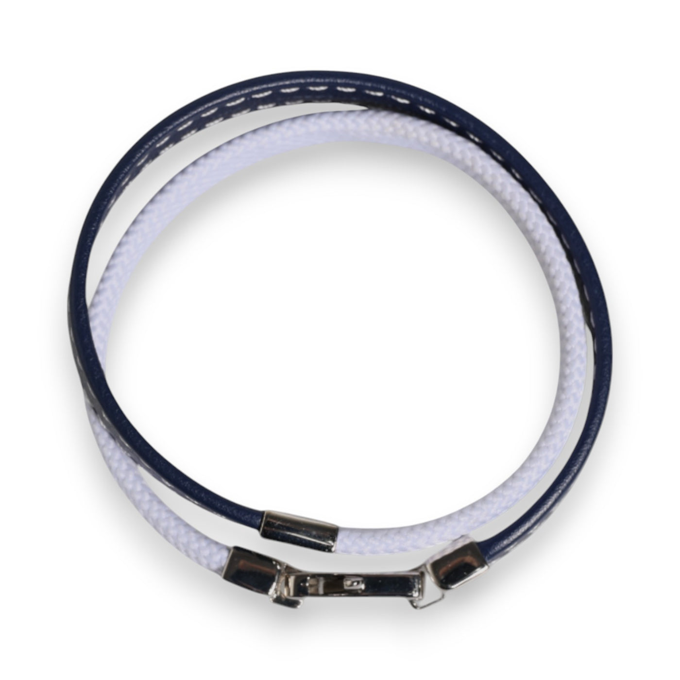 Dolce & Gabbana Blau Weißes Leder mit DG Gravur Silberfarbener Verschluss Armband