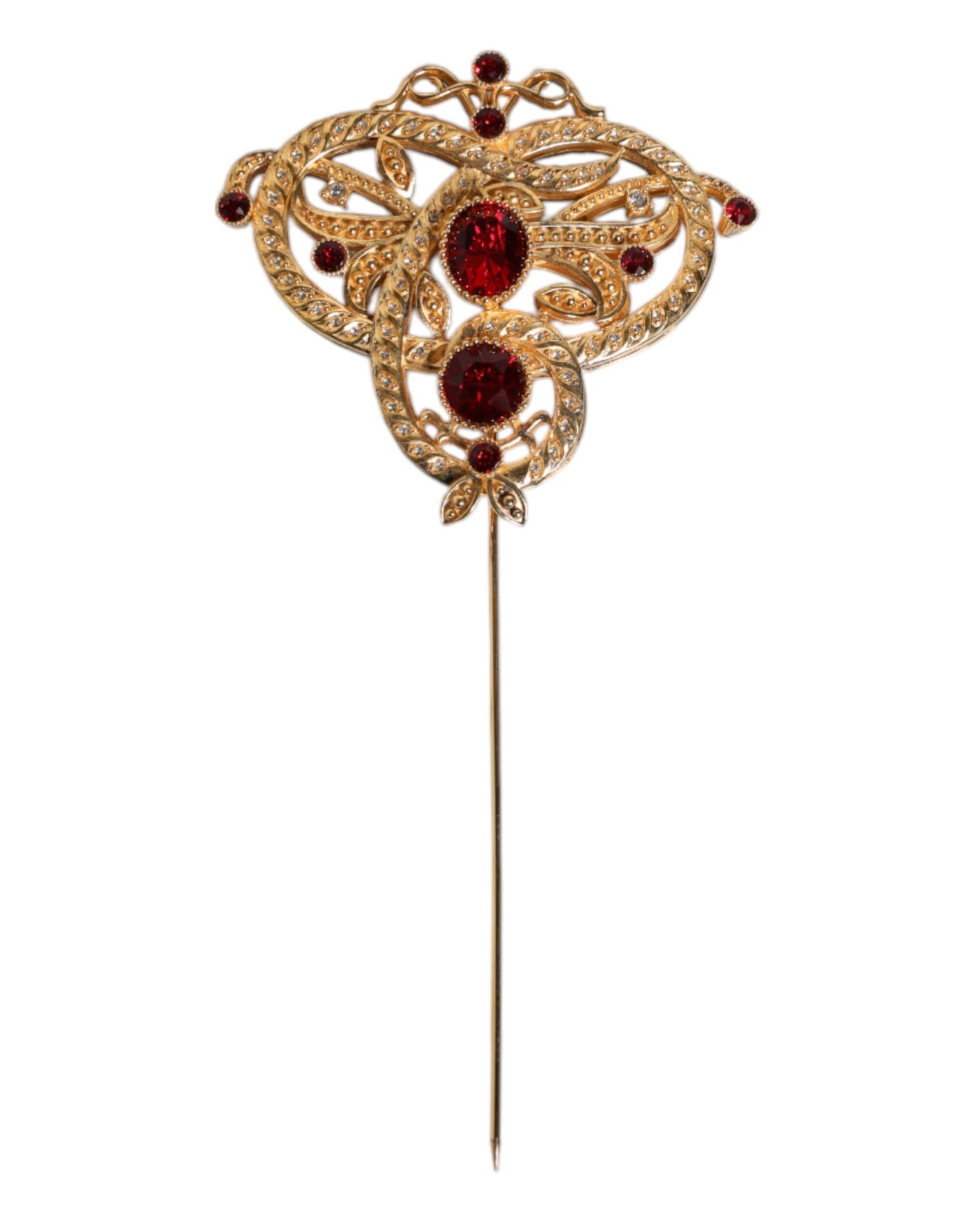 Dolce & Gabbana Goldfarbene rote Kristallverzierung 925 Sterling Silber Pin