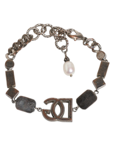 Dolce & Gabbana Silber Messing Kristall DG Logo Charm verschönert Armband