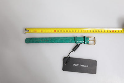 Dolce & Gabbana Grünes exotisches Leder mit goldfarbener Metallschnalle Armband