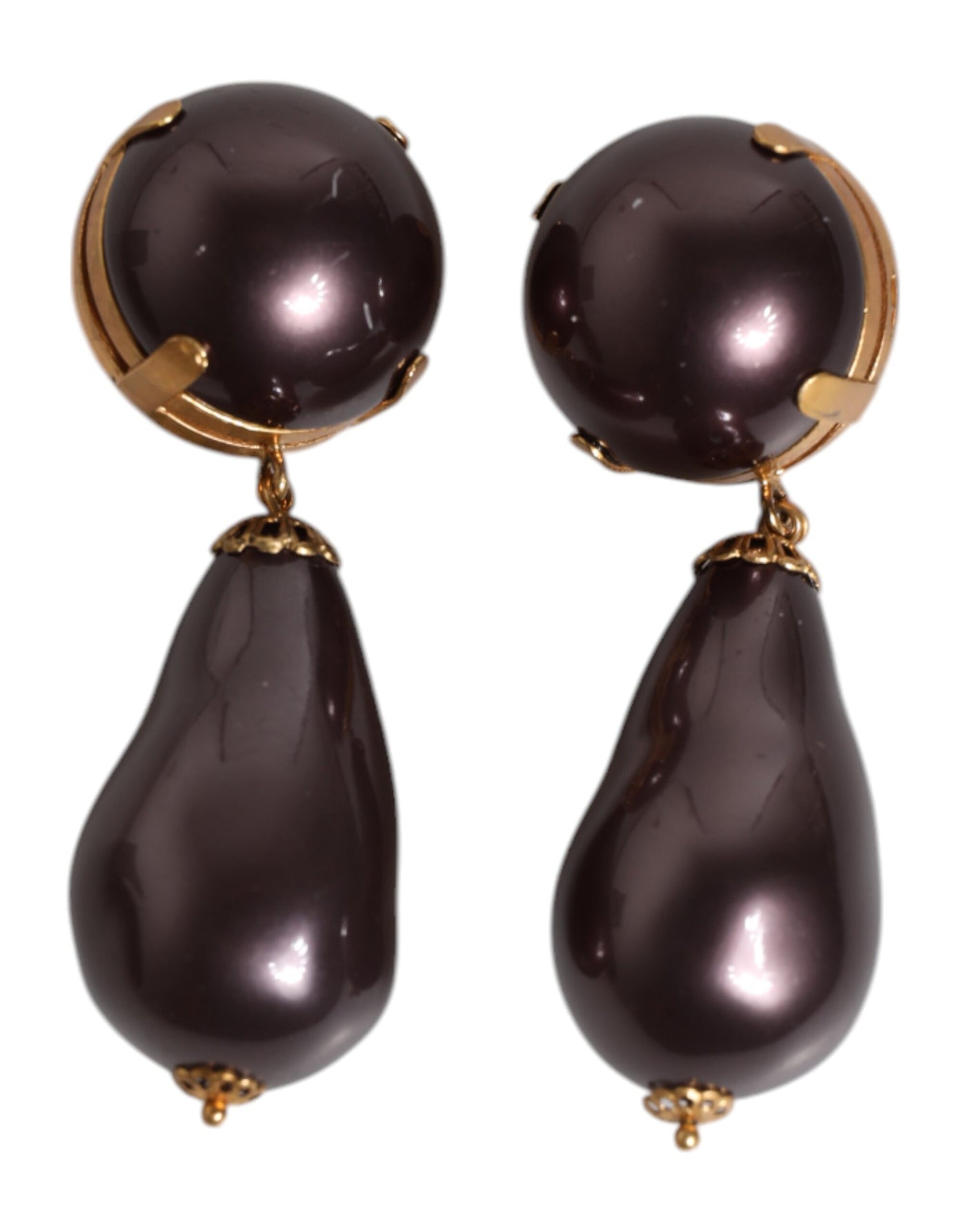 Dolce & Gabbana Gold Messing Schwarz Perle Clip On Dangling Schmuck Ohrringe