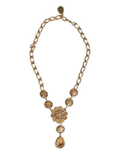Dolce & Gabbana Gold Messing Floral Kristalle Perlen verschönert Halskette