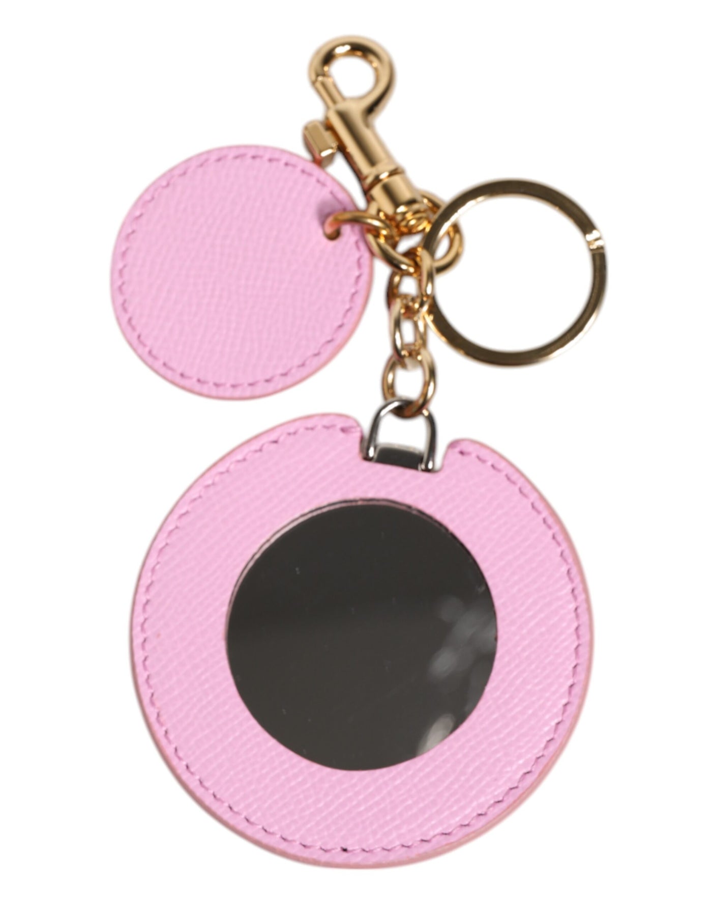 Dolce & Gabbana Rosa Kalbsleder Gold Metall Logo Druck Schlüsselanhänger Schlüsselanhänger