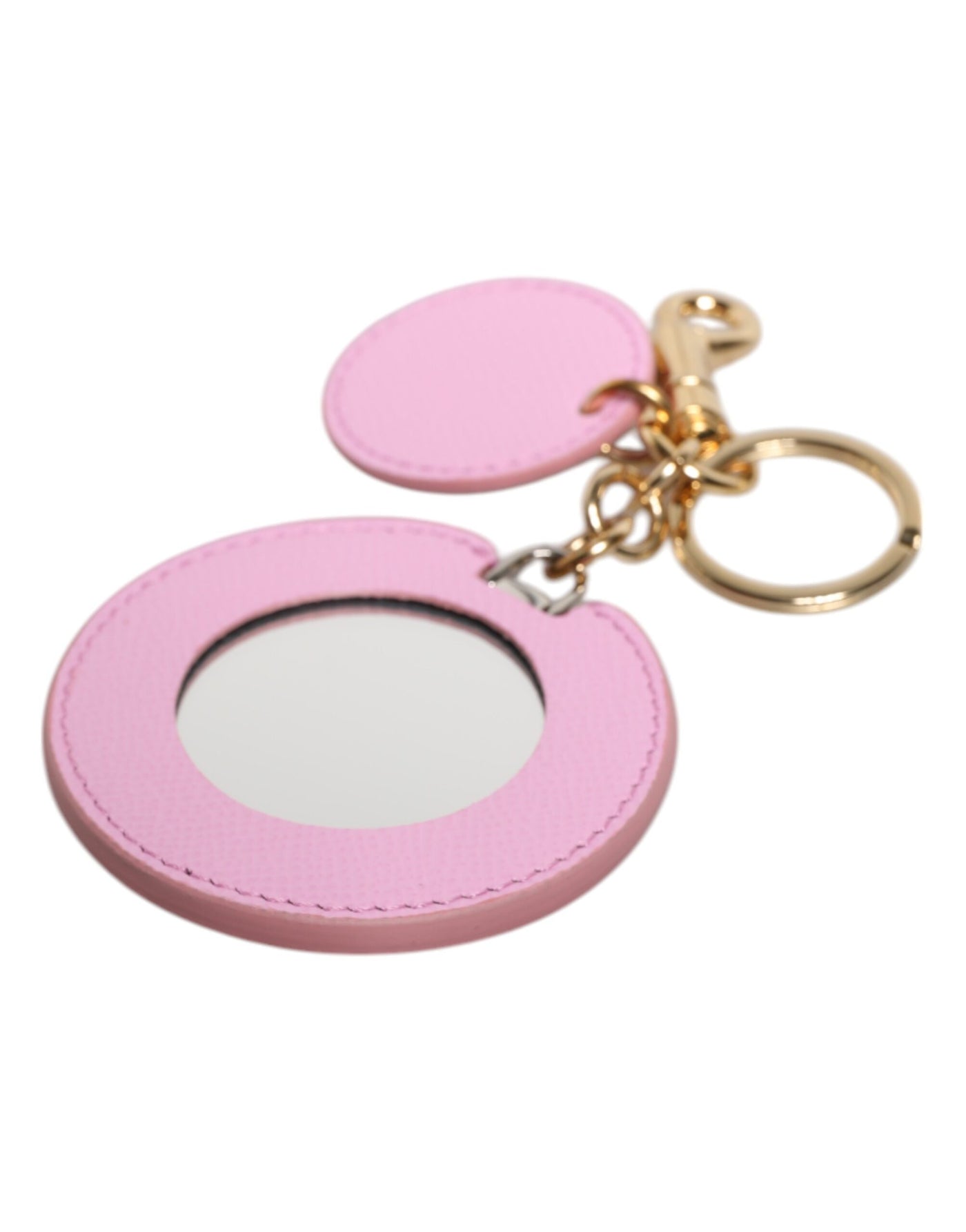 Dolce & Gabbana Rosa Kalbsleder Gold Metall Logo Druck Schlüsselanhänger Schlüsselanhänger