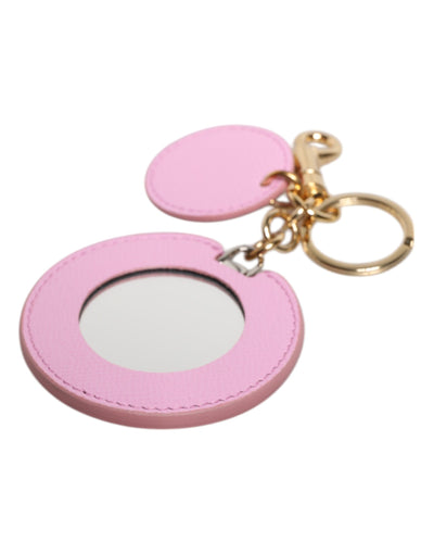 Dolce & Gabbana Rosa Kalbsleder Gold Metall Logo Druck Schlüsselanhänger Schlüsselanhänger