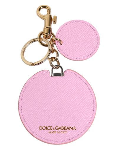 Dolce & Gabbana Rosa Kalbsleder Gold Metall Logo Druck Schlüsselanhänger Schlüsselanhänger