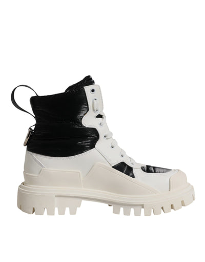Dolce & Gabbana Weiße gepolsterte Mid Calf Lace Up Stiefel Schuhe