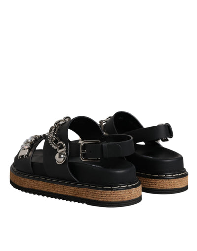 Dolce & Gabbana Schwarze Crystal Embellish Riemchensandalen Schuhe
