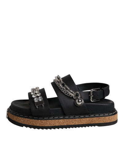 Dolce & Gabbana Schwarze Crystal Embellish Riemchensandalen Schuhe