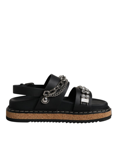 Dolce & Gabbana Schwarze Crystal Embellish Riemchensandalen Schuhe