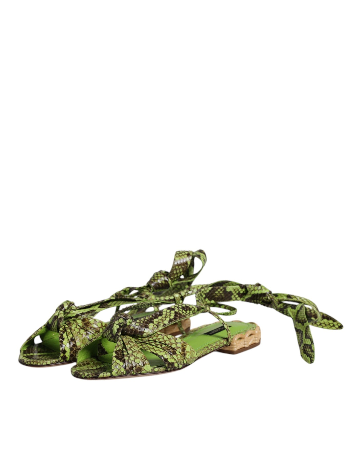 Dolce & Gabbana Grüne Animal Print Ankle Wrap Sandalen Schuhe
