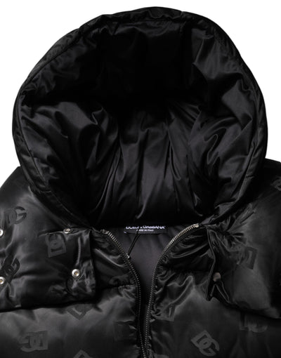 Dolce & Gabbana Schwarze gepolsterte Kapuzenjacke mit durchgehendem Reißverschluss und Cropped Jacket