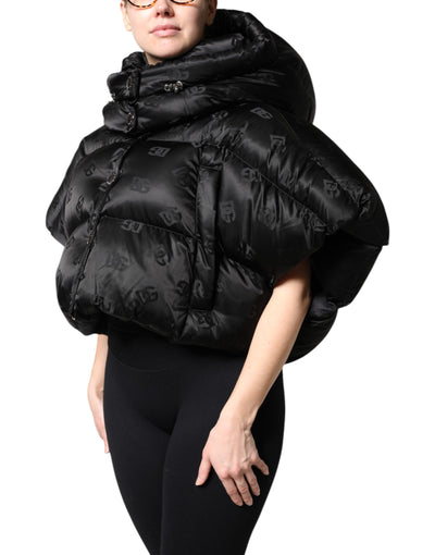Dolce & Gabbana Schwarze gepolsterte Kapuzenjacke mit durchgehendem Reißverschluss und Cropped Jacket
