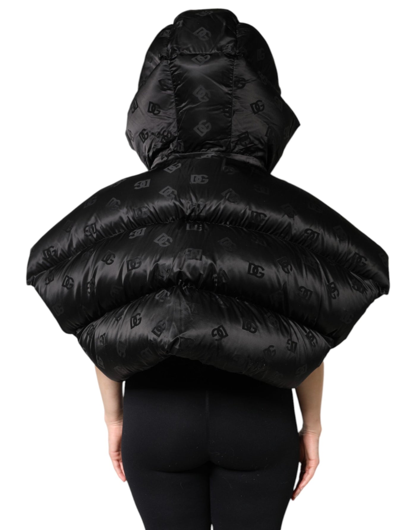 Dolce & Gabbana Schwarze gepolsterte Kapuzenjacke mit durchgehendem Reißverschluss und Cropped Jacket