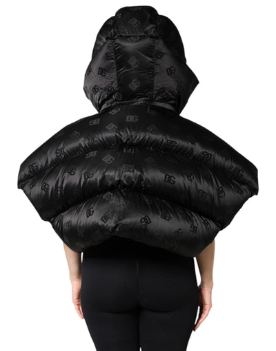 Dolce & Gabbana Schwarze gepolsterte Kapuzenjacke mit durchgehendem Reißverschluss und Cropped Jacket