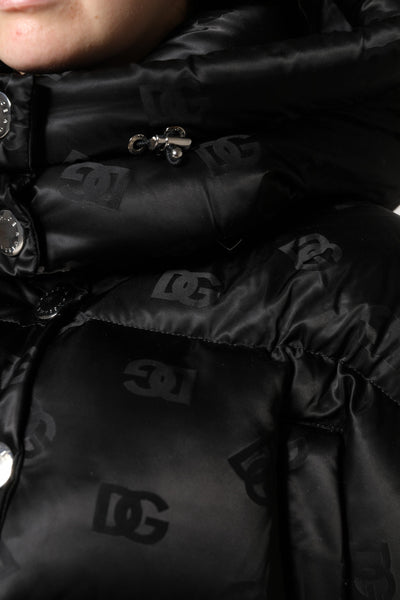 Dolce & Gabbana Schwarze gepolsterte Kapuzenjacke mit durchgehendem Reißverschluss und Cropped Jacket