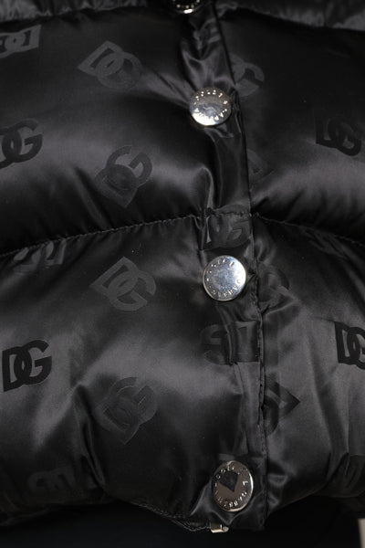 Dolce & Gabbana Schwarze gepolsterte Kapuzenjacke mit durchgehendem Reißverschluss und Cropped Jacket
