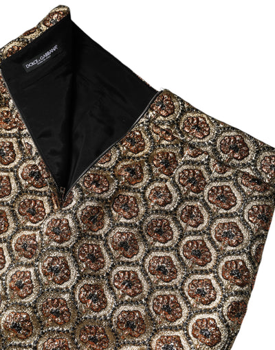Dolce & Gabbana Brauner Polyester-Brokat-Minirock in A-Linie