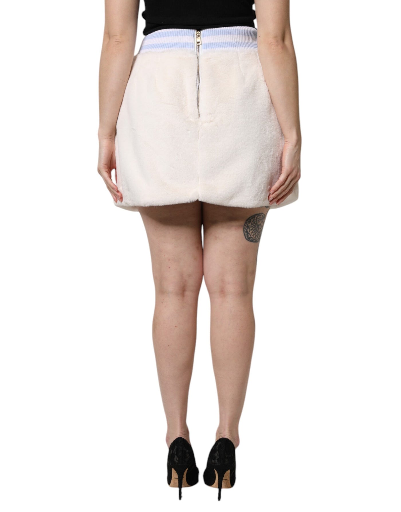 Dolce & Gabbana Weißer Minirock mit hoher Taille aus Kunstfell