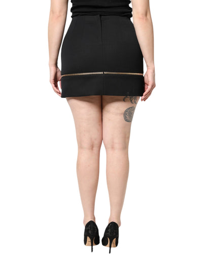 Dolce & Gabbana Schwarzer Minirock aus Schurwolle mit hoher Taille