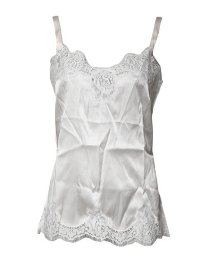 Dolce & Gabbana Top Weiß Satin Spitze Tank Dessous Unterwäsche