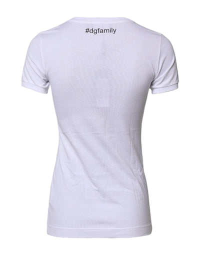 Dolce & Gabbana Weißes Baumwoll-T-Shirt mit Stickerei #DGFAMILY