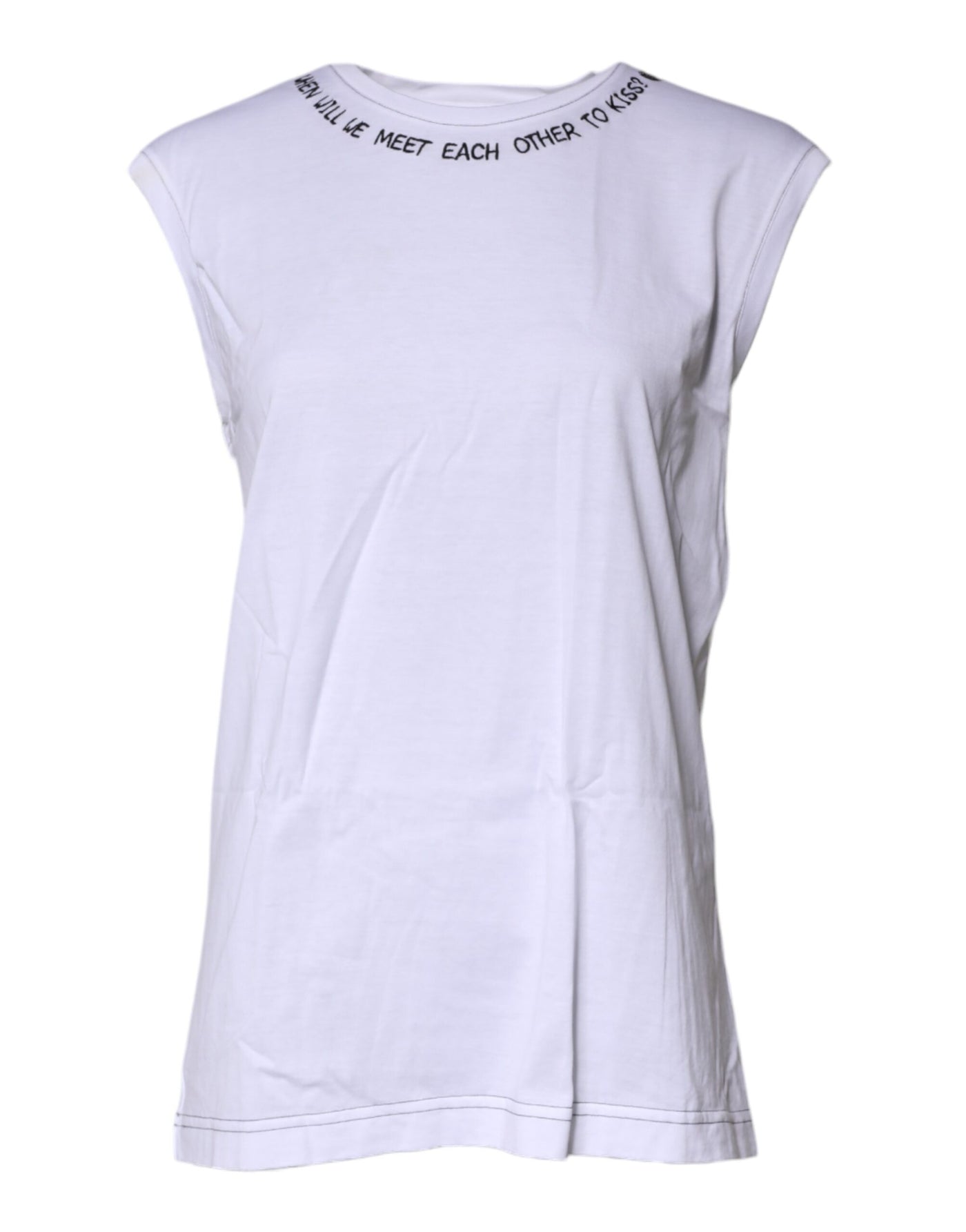 Dolce & Gabbana Weißes ärmelloses bedrucktes Tank-T-Shirt aus Baumwolle