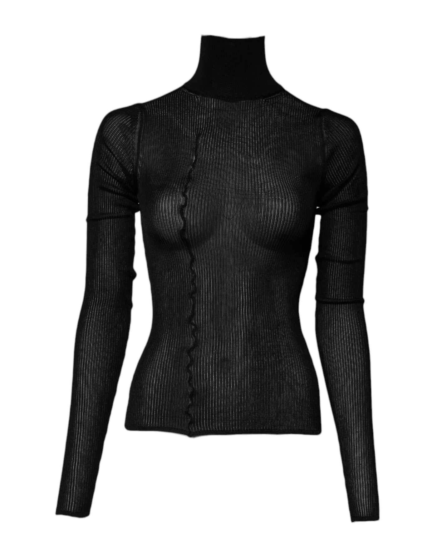 Dolce & Gabbana Schwarzes Strick-Top mit langen Ärmeln und schmalem Rollkragen