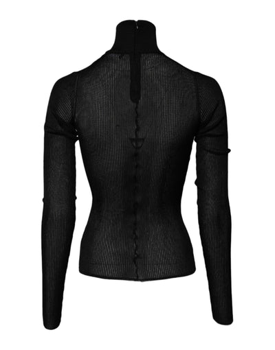 Dolce & Gabbana Schwarzes Strick-Top mit langen Ärmeln und schmalem Rollkragen