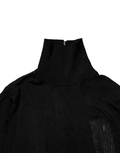 Dolce & Gabbana Schwarzes Strick-Top mit langen Ärmeln und schmalem Rollkragen