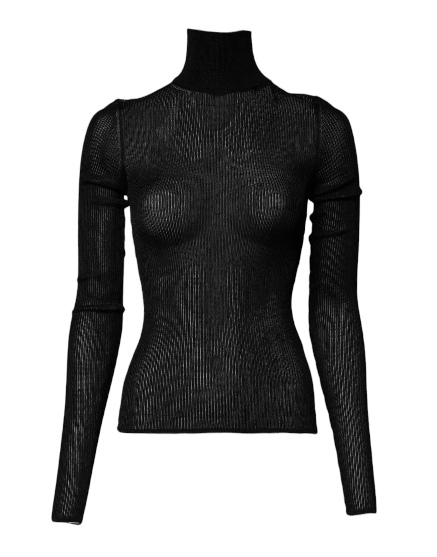 Dolce & Gabbana Schwarzes Strick-Top mit langen Ärmeln und schmalem Rollkragen