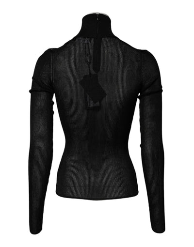 Dolce & Gabbana Schwarzes Strick-Top mit langen Ärmeln und schmalem Rollkragen