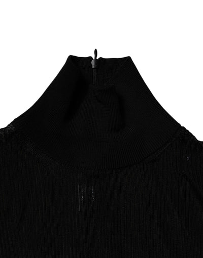 Dolce & Gabbana Schwarzes Strick-Top mit langen Ärmeln und schmalem Rollkragen