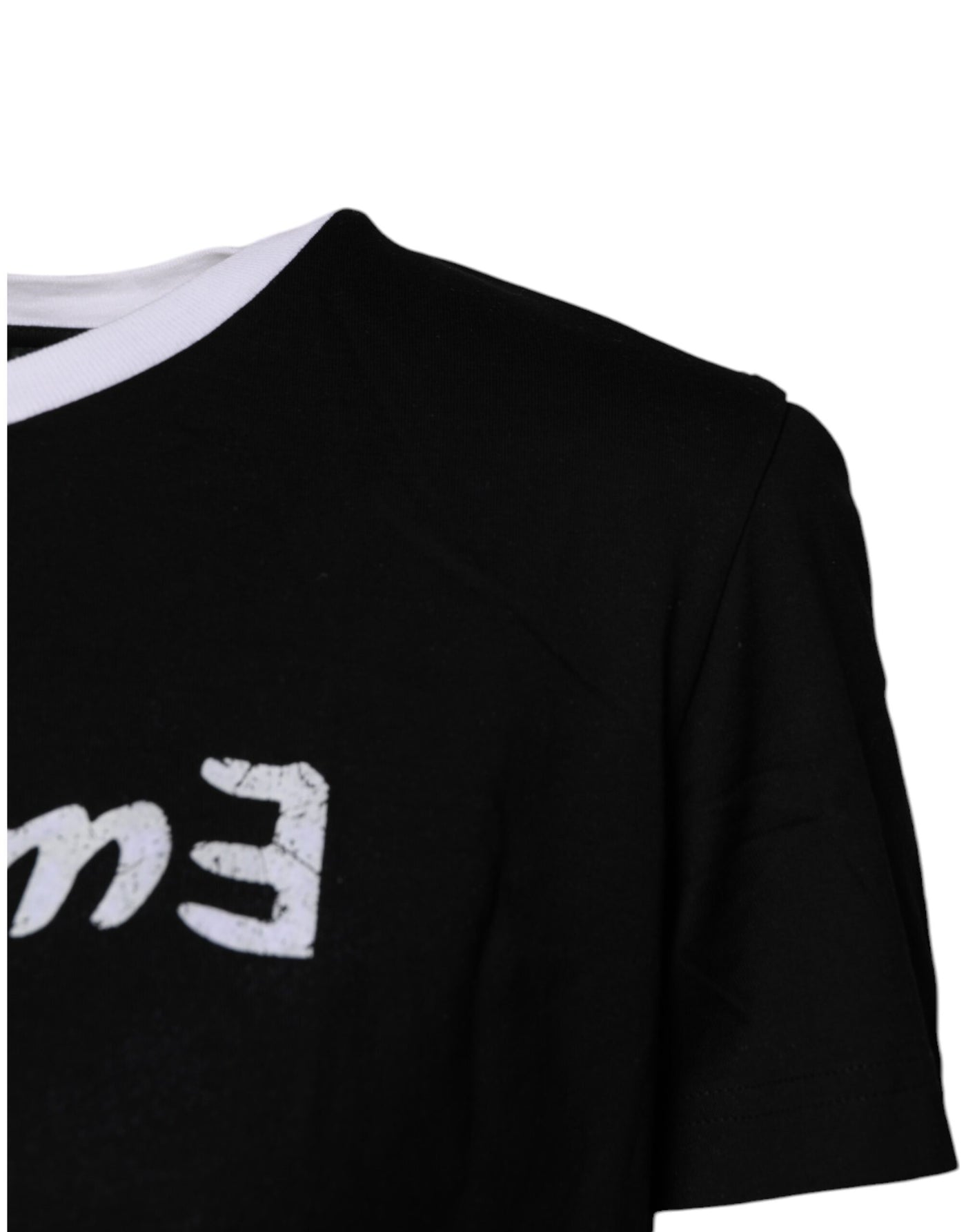 Dolce & Gabbana Schwarzes bedrucktes Baumwoll-T-Shirt mit Rundhalsausschnitt