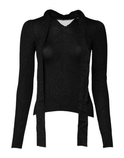 Dolce & Gabbana Schwarzes Kaschmir-Top mit Ascot-Kragen und langen Ärmeln