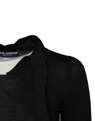 Dolce & Gabbana Schwarzes Kaschmir-Top mit Ascot-Kragen und langen Ärmeln