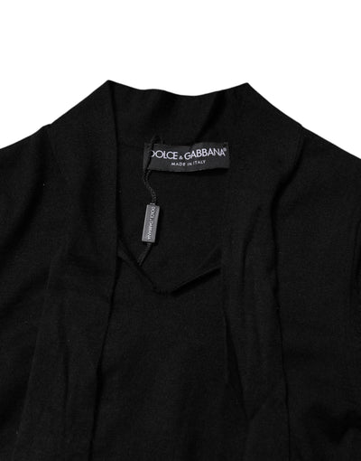 Dolce & Gabbana Schwarzes Kaschmir-Top mit Ascot-Kragen und langen Ärmeln