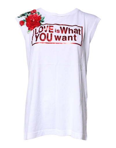 Dolce & Gabbana Weißes ärmelloses Tank-Top mit Blumendruck