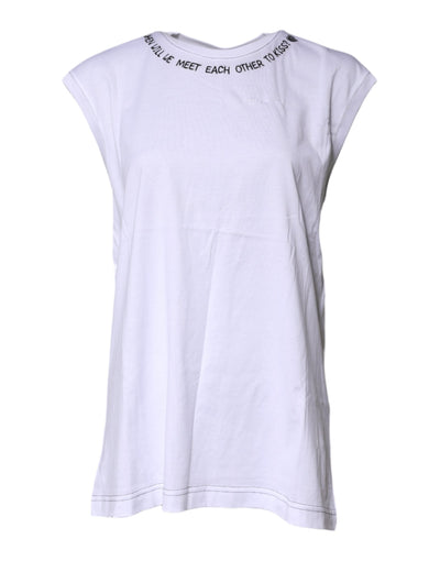 Dolce & Gabbana Weißes ärmelloses bedrucktes Tank-T-Shirt aus Baumwolle