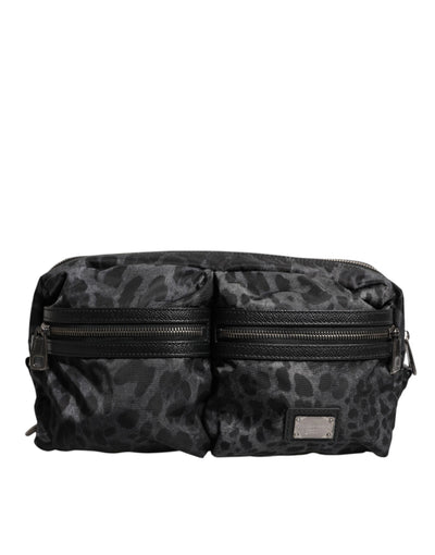 Dolce & Gabbana Schwarzer grauer Leopard DG Logo Gürtel Taille Gürteltasche