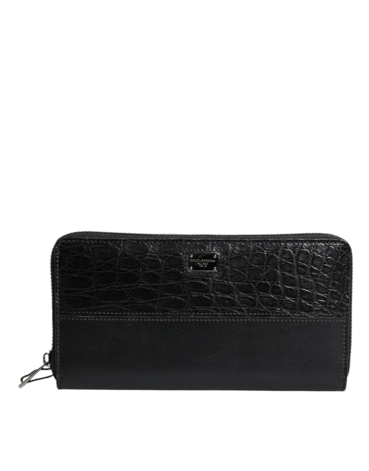 Dolce & Gabbana Schwarzes Leder Logo-Plakette Zip Around Continental Brieftasche