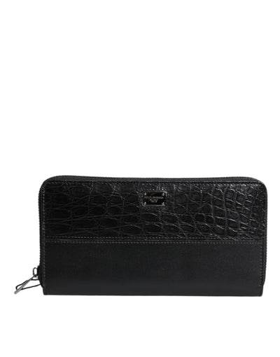 Dolce & Gabbana Schwarzes Leder Logo-Plakette Zip Around Continental Brieftasche