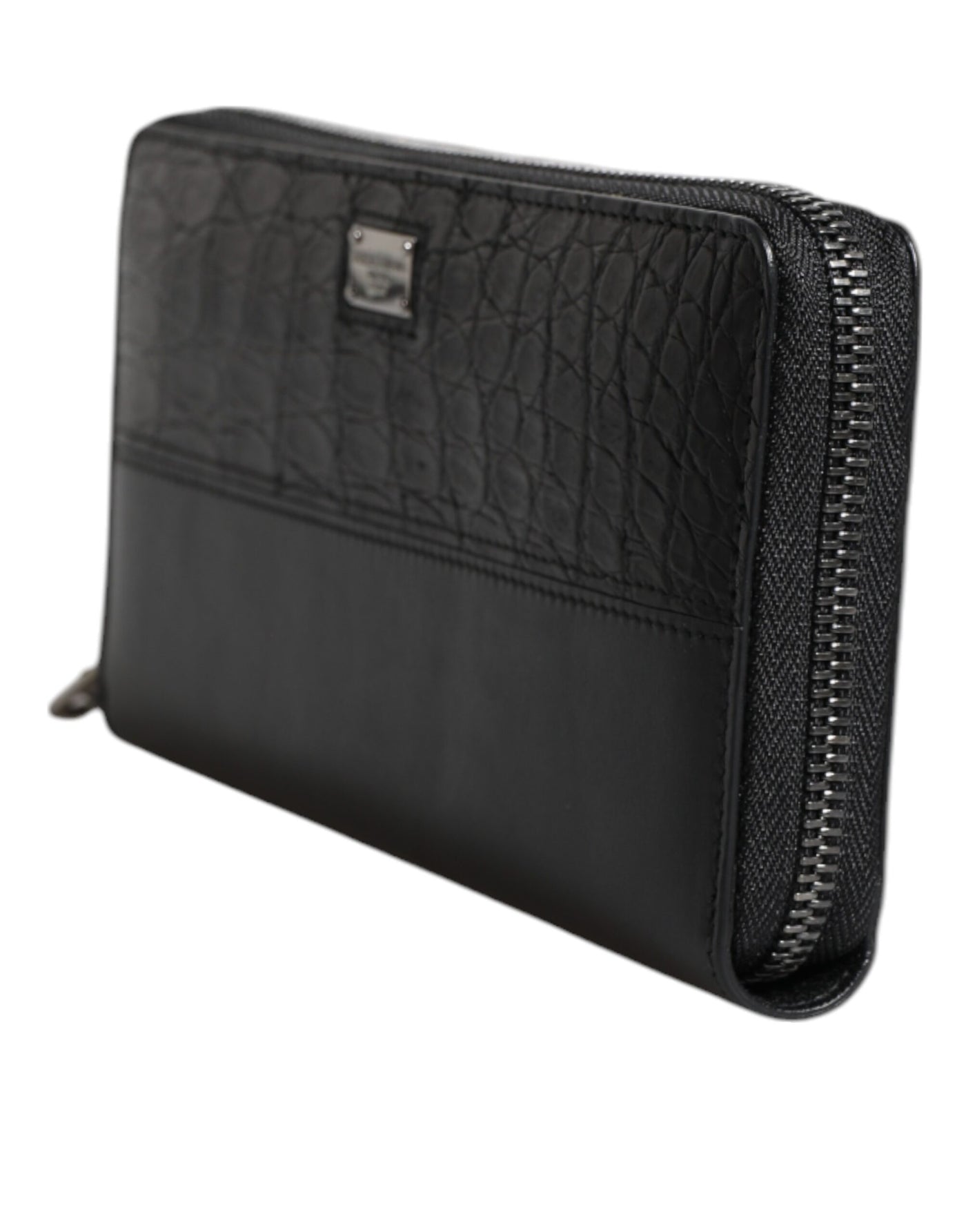 Dolce & Gabbana Schwarzes Leder Logo-Plakette Zip Around Continental Brieftasche