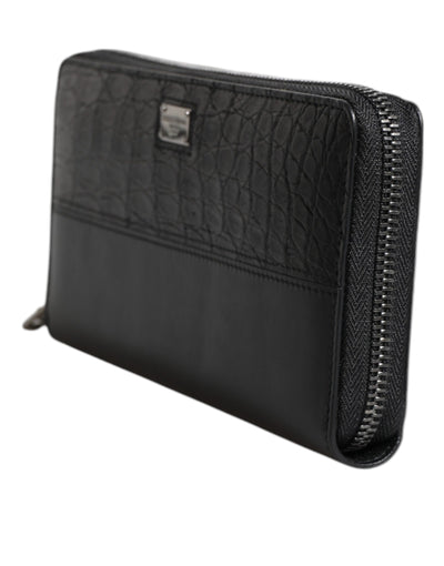 Dolce & Gabbana Schwarzes Leder Logo-Plakette Zip Around Continental Brieftasche