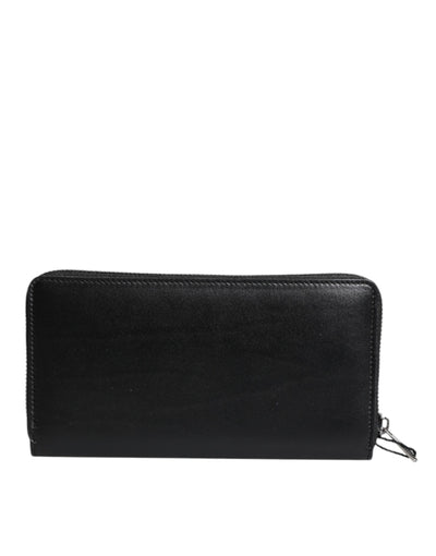 Dolce & Gabbana Schwarzes Leder Logo-Plakette Zip Around Continental Brieftasche