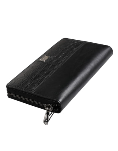 Dolce & Gabbana Schwarzes Leder Logo-Plakette Zip Around Continental Brieftasche